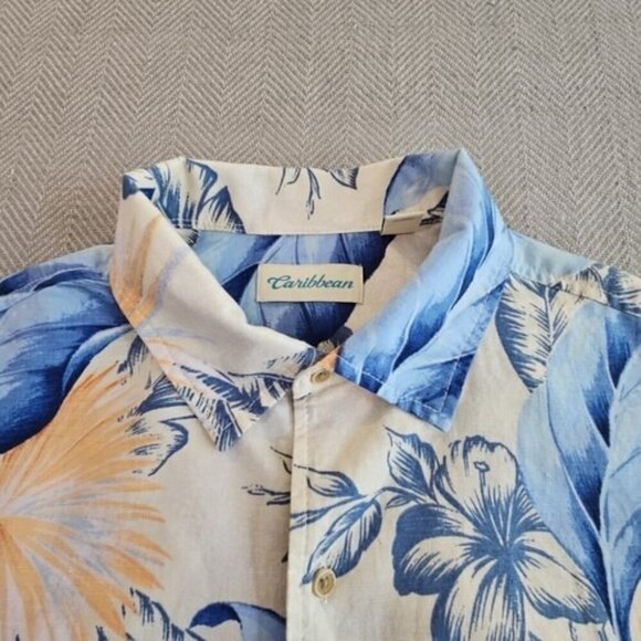 Caribbean Hawaiian Shirt Men's XL Multicolor Linen Blend Button Up S/S Floral - Picture 5 of 14